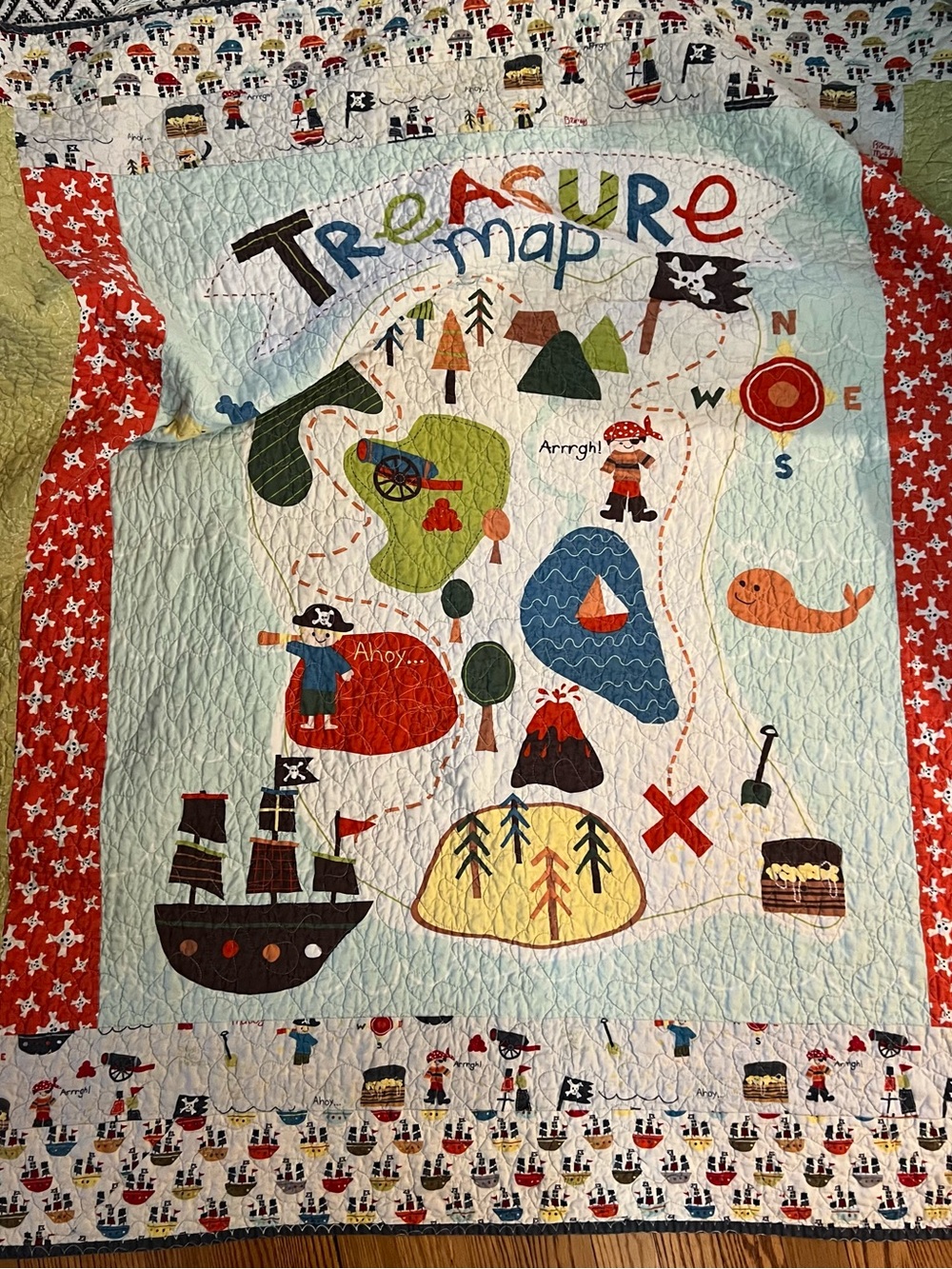 Treasure Map Pirate Quilt - Colorful Kids Nautical Panel